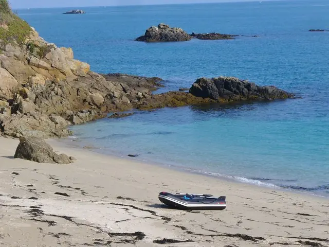 Belvoir Bay’s small sandy cove and surrounding rocks on Herm.