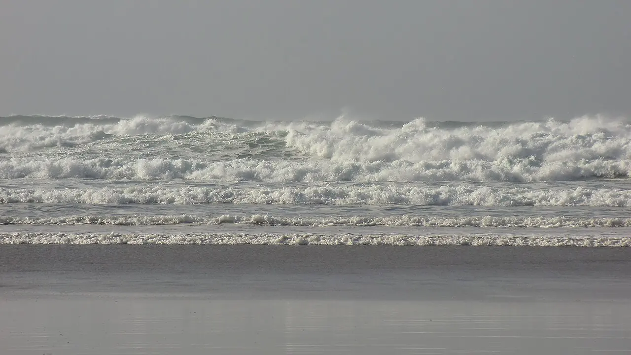 Waves coming in to Perranporth Beach, Cornwall, England