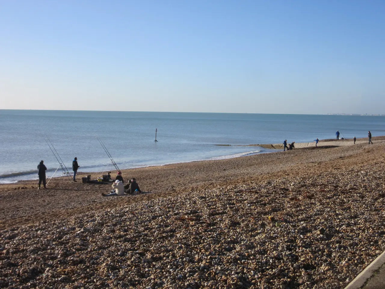Eastward view along Hove Beach near King Alfred Leisure Centre, Hove, City of Brighton and Hove, England.