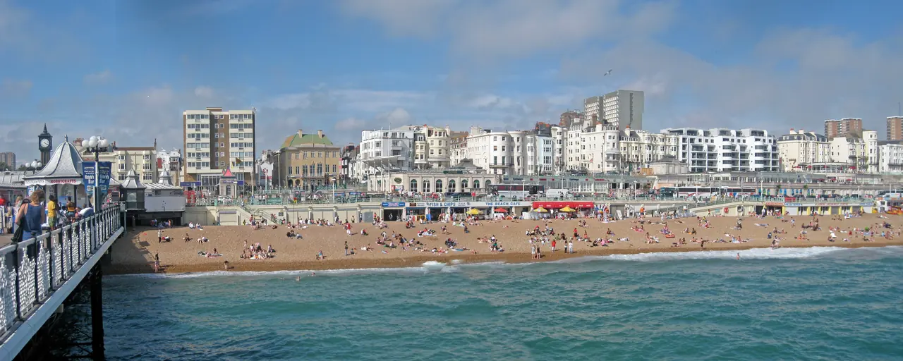 Sea Front and Beach, Brighton, East Sussex Looking from the Palace Pier.