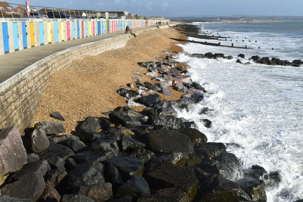 Beach and beach huts at Milford on Sea