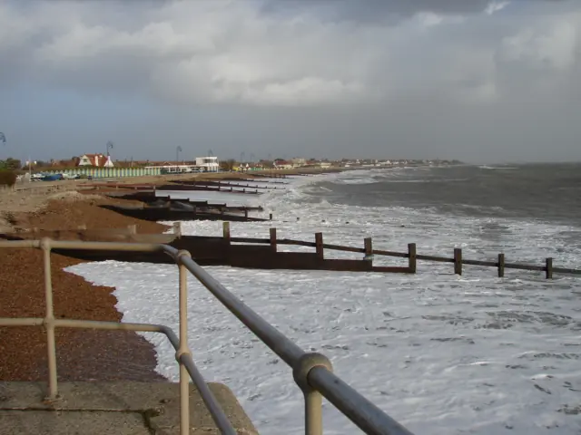 Felpham Beach The sailing club clubhouse occupies the middle left of the picture.