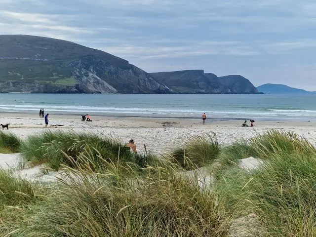 Dunes and the long Keel shore beneath the Minaun cliffs.