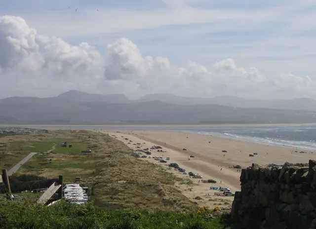Black Rock Sands at Morfa Bychan The vast expanse of sands with the Cambrian Mountains in the far distance. Taken from Craig Ddu.